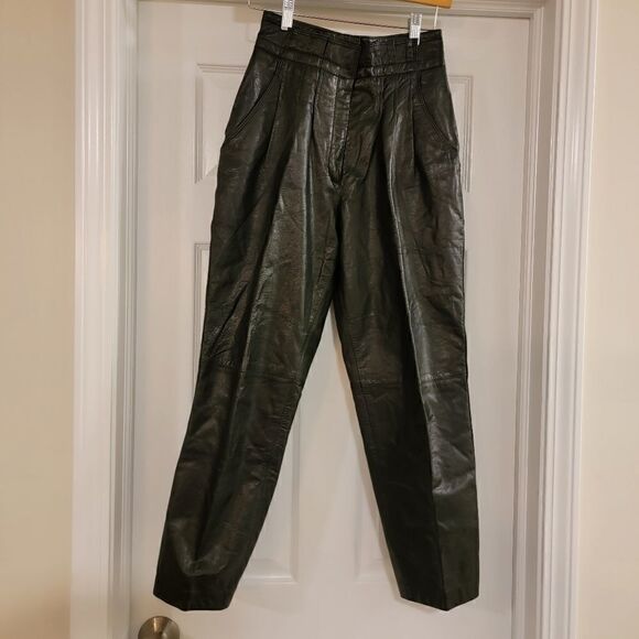 Vtg 80's Toffs Pleated Leather Pants High Waisted size 4P - Picture 2 of 7